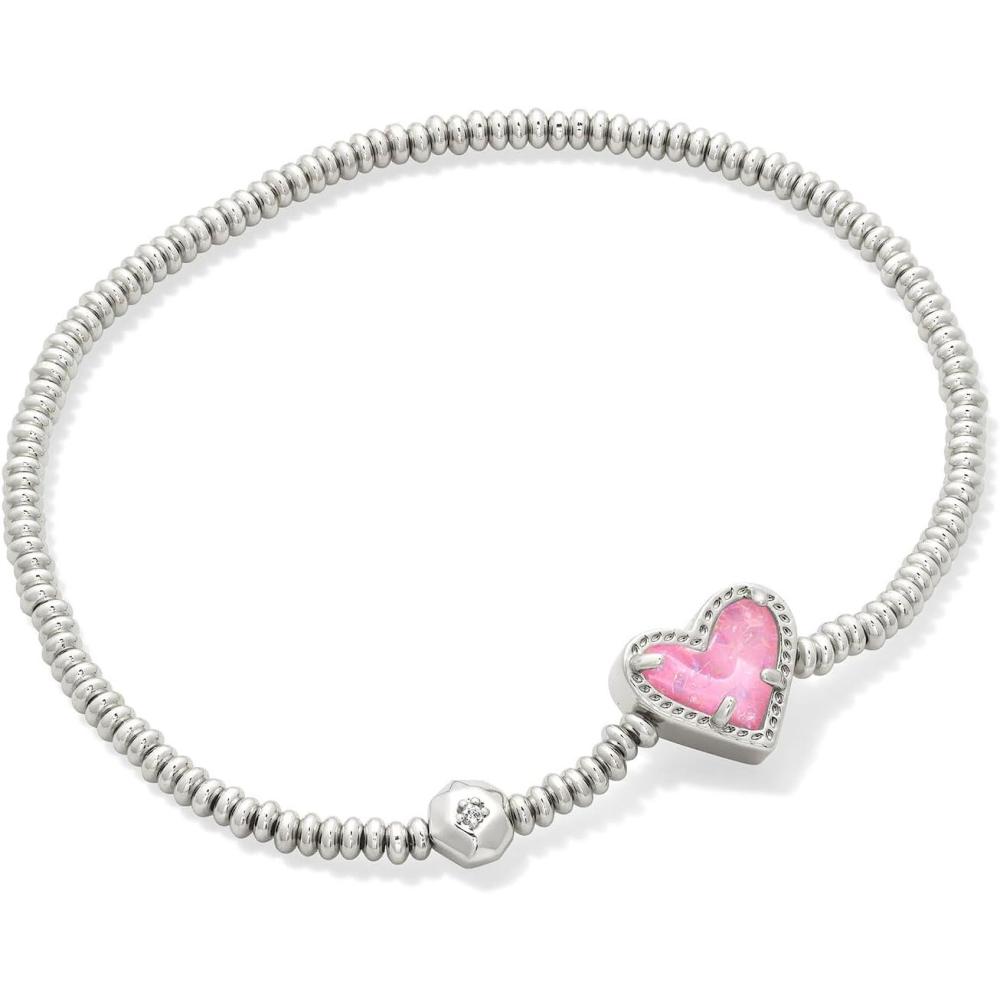 imageKendra Scott Ari Heart Stretch Bracelet Fashion Jewelry for WomenRHODIUM  PINK IRIDESCENT GLITTER GLASS