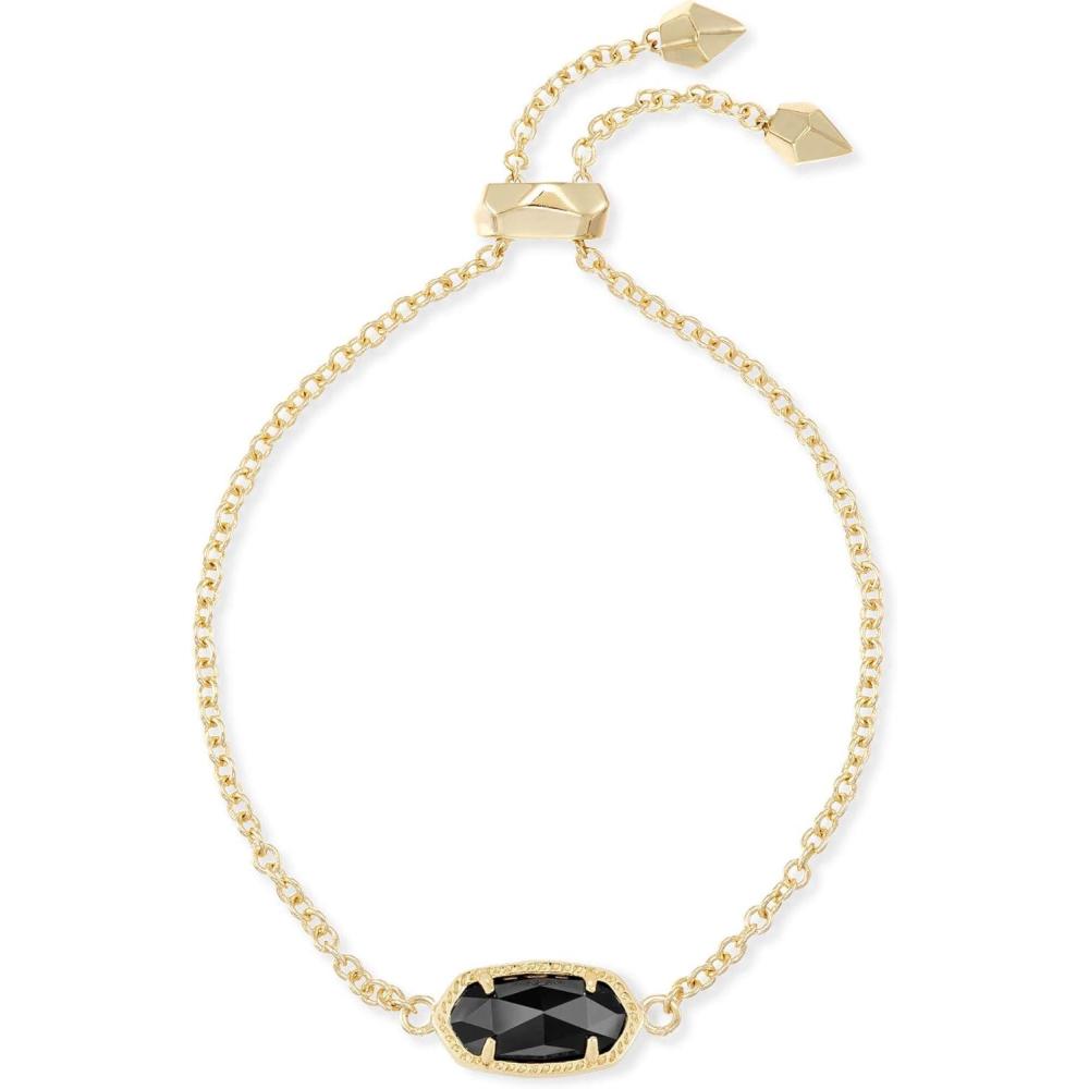imageKendra Scott Elaina Adjustable Chain Bracelet for Women Fashion Jewelry GoldPlatedGOLD  BLACK OPAQUE GLASS
