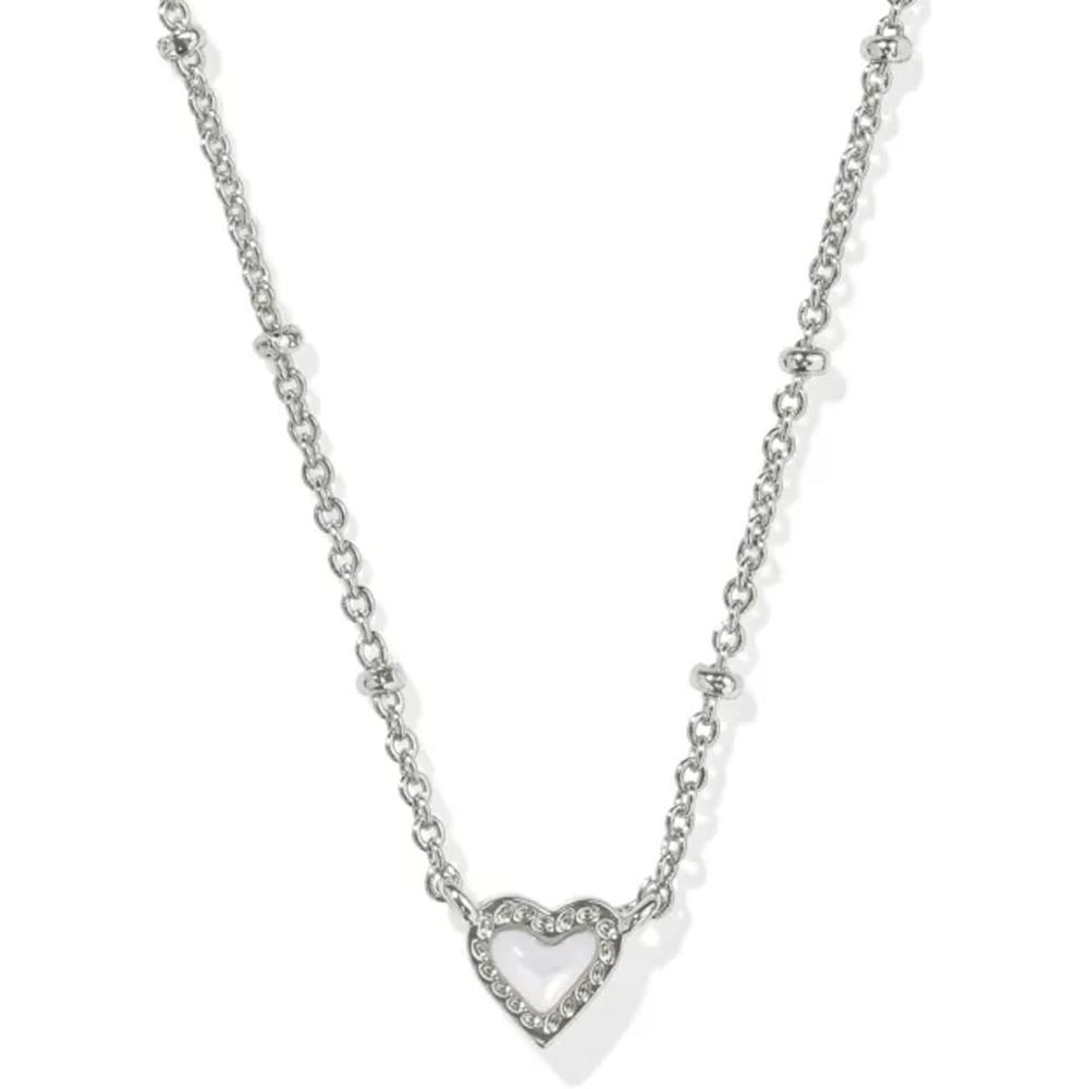 imageKendra Scott Mini Ari Heart Satellite Necklace Fashion Jewelry for WomenRHODIUM  IVORY MOTHER OF PEARL