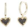 Kendra Scott Ari Heart Huggie Earrings for Women, Fashion Jewelry(Gold Black Drusy)