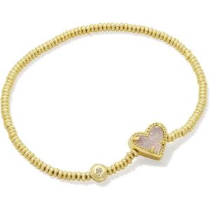 Kendra Scott Ari Heart Stretch Bracelet, Fashion Jewelry for Women(GOLD – IRIDESCENT DRUSY)