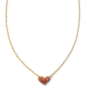 Kendra Scott Ari Pave Crystal Heart Necklace, Fashion Jewelry For Women(GOLD – GARNET)