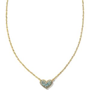 Kendra Scott Ari Pave Crystal Heart Necklace, Fashion Jewelry For Women(GOLD – PARAIBA BLUE GREEN)