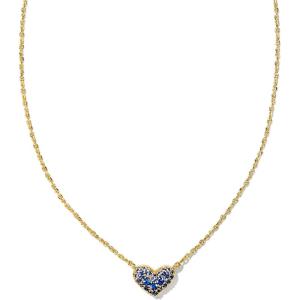 Kendra Scott Ari Pave Crystal Heart Necklace, Fashion Jewelry For Women(GOLD – SAPPHIRE VIVID BLUE)