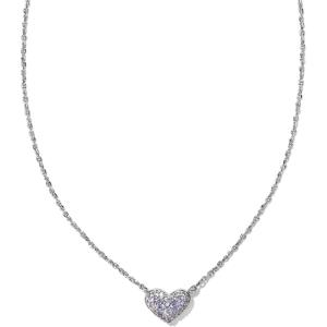 Kendra Scott Ari Pave Crystal Heart Necklace, Fashion Jewelry For Women(RHODIUM – SAPPHIRE LAVENDER BLUE)