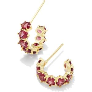 Kendra Scott Cailin Crystal Huggie Earrings, Fashion Jewelry For Women(GOLD – RED CRYSTAL)