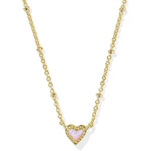 Kendra Scott Mini Ari Heart Satellite Necklace, Fashion Jewelry for Women(GOLD – BUBBLEGUM PINK OPAL)