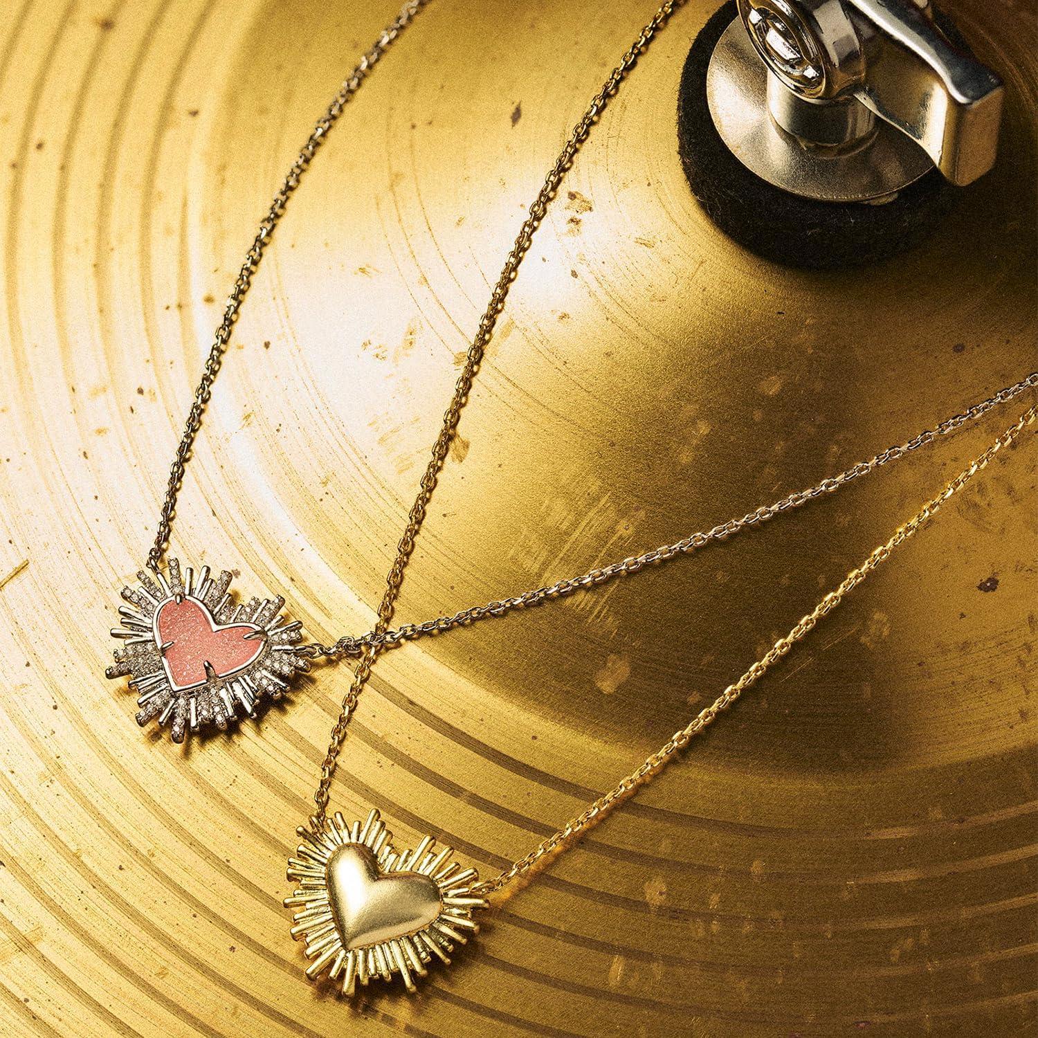 imageKendra Scott Dolly Parton Ari Heart Short Pendant Necklace in Light Pink Drusy RhodiumPlated Brass Fashion Jewelry for Women