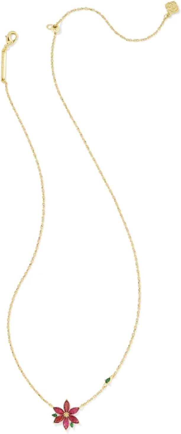 imageKendra Scott Poinsettia Pendant Necklace 14k Gold Plated Brass Red Mix Fashion Jewelry for Women