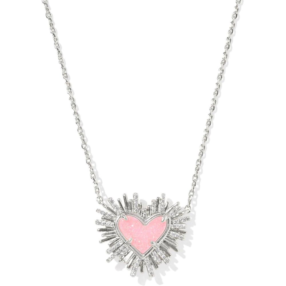 imageKendra Scott Dolly Parton Ari Heart Short Pendant Necklace in Light Pink Drusy RhodiumPlated Brass Fashion Jewelry for Women