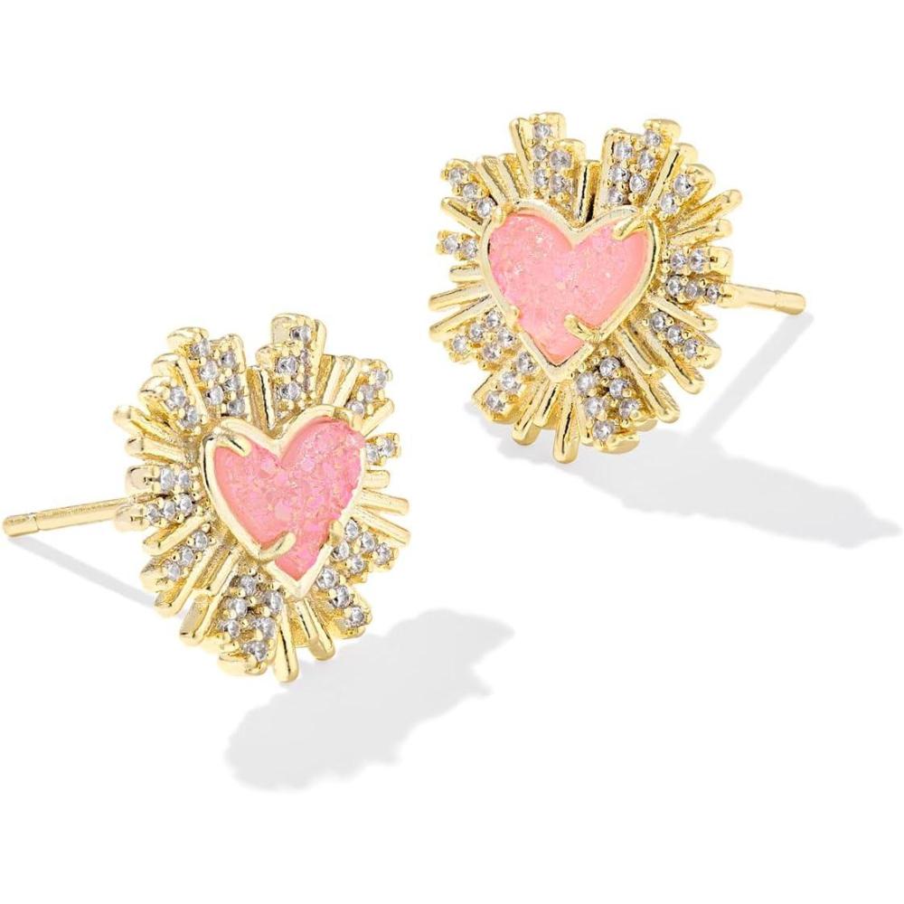 imageKendra Scott Dolly Parton Ari Heart Stud Earrings in Light Pink Drusy RhodiumPlated Brass Fashion Jewelry for Women