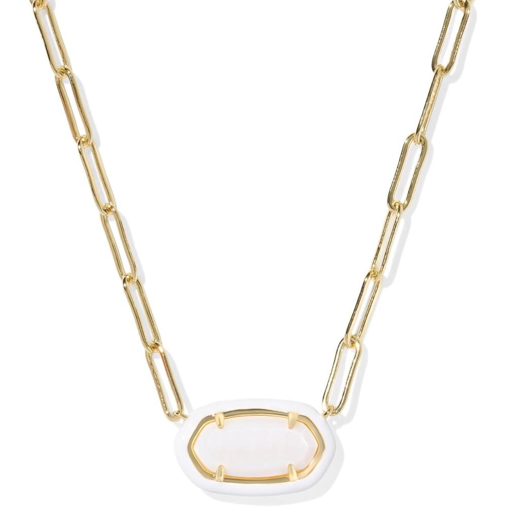 imageKendra Scott Elisa Enamel Frame Paperclip Necklace Fashion Jewelry for WomenWHITE MOTHER OF PEARL