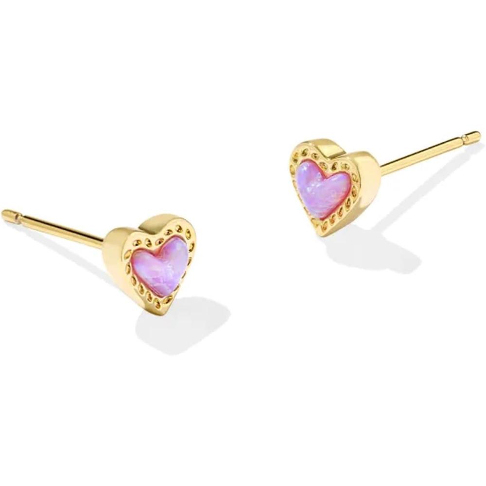 imageKendra Scott Mini Ari Heart Stud Earring Fashion Jewelry for WomenGOLD  BUBBLEGUM PINK OPAL