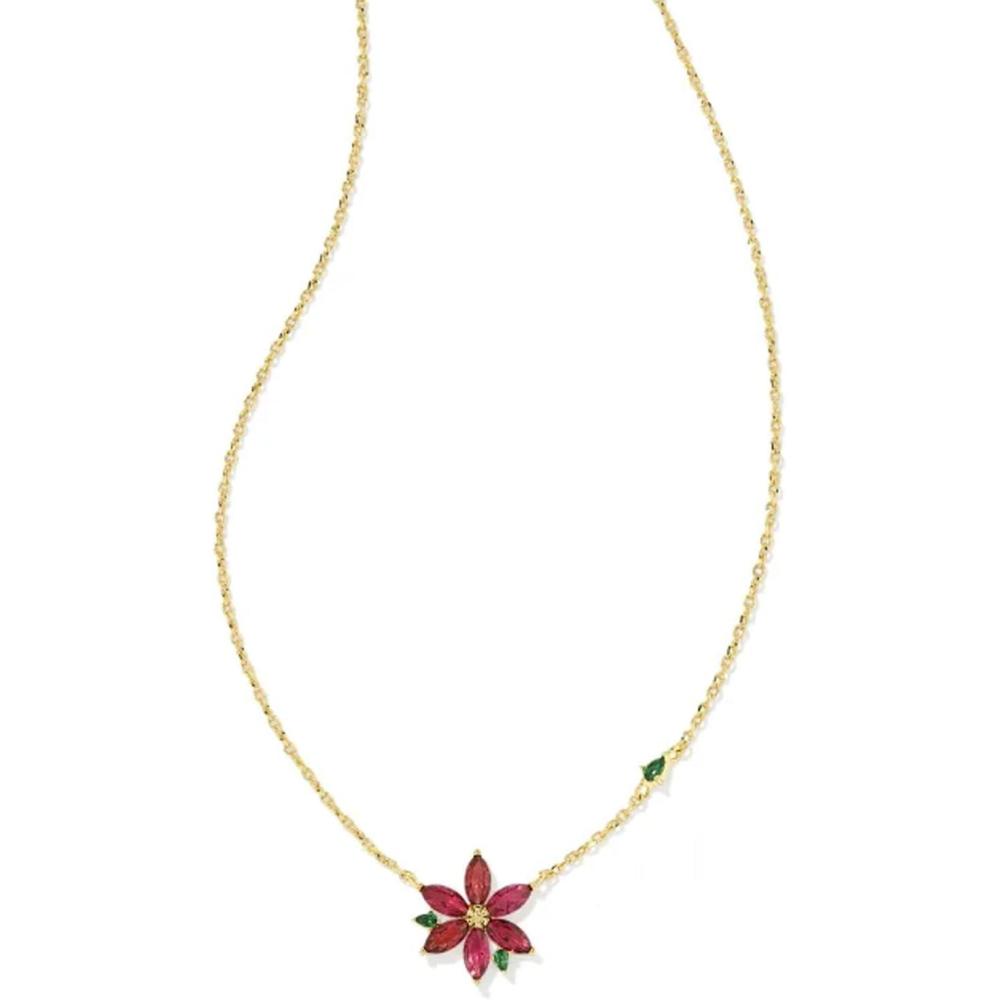 imageKendra Scott Poinsettia Pendant Necklace 14k Gold Plated Brass Red Mix Fashion Jewelry for Women