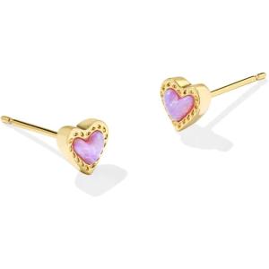 Kendra Scott Mini Ari Heart Stud Earring, Fashion Jewelry for Women(GOLD – BUBBLEGUM PINK OPAL)
