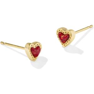Kendra Scott Mini Ari Heart Stud Earring, Fashion Jewelry for Women(GOLD – RED KYOCERA OPAL)