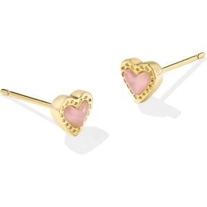 Kendra Scott Mini Ari Heart Stud Earring, Fashion Jewelry for Women(GOLD – ROSE QUARTZ)