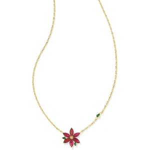 Kendra Scott Poinsettia Pendant Necklace, 14k Gold Plated Brass, Red Mix, Fashion Jewelry for Women