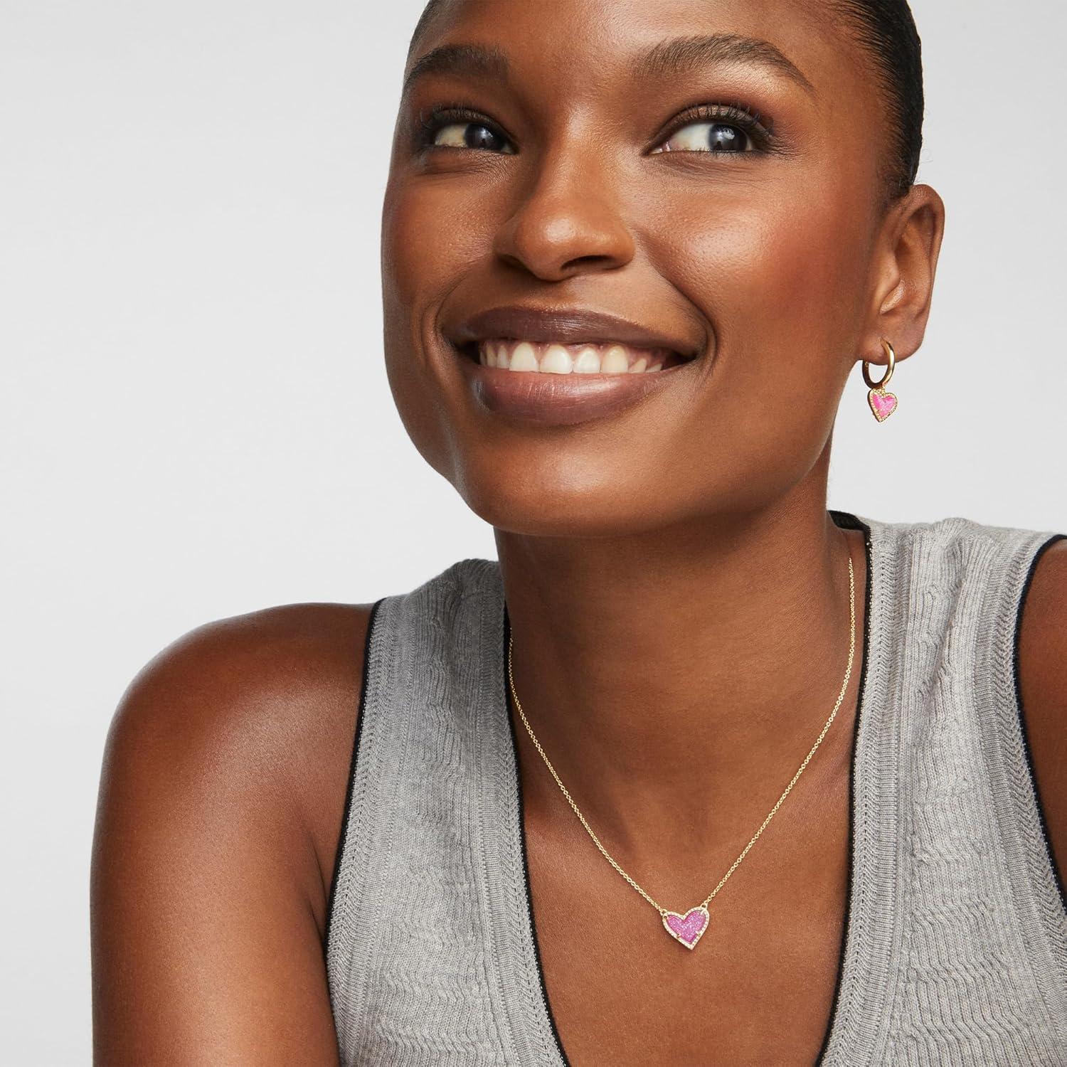 imageKendra Scott Ari Heart Adjustable Length Pendant Necklace for Women Fashion JewelryGOLD HOT PINK DRUSY