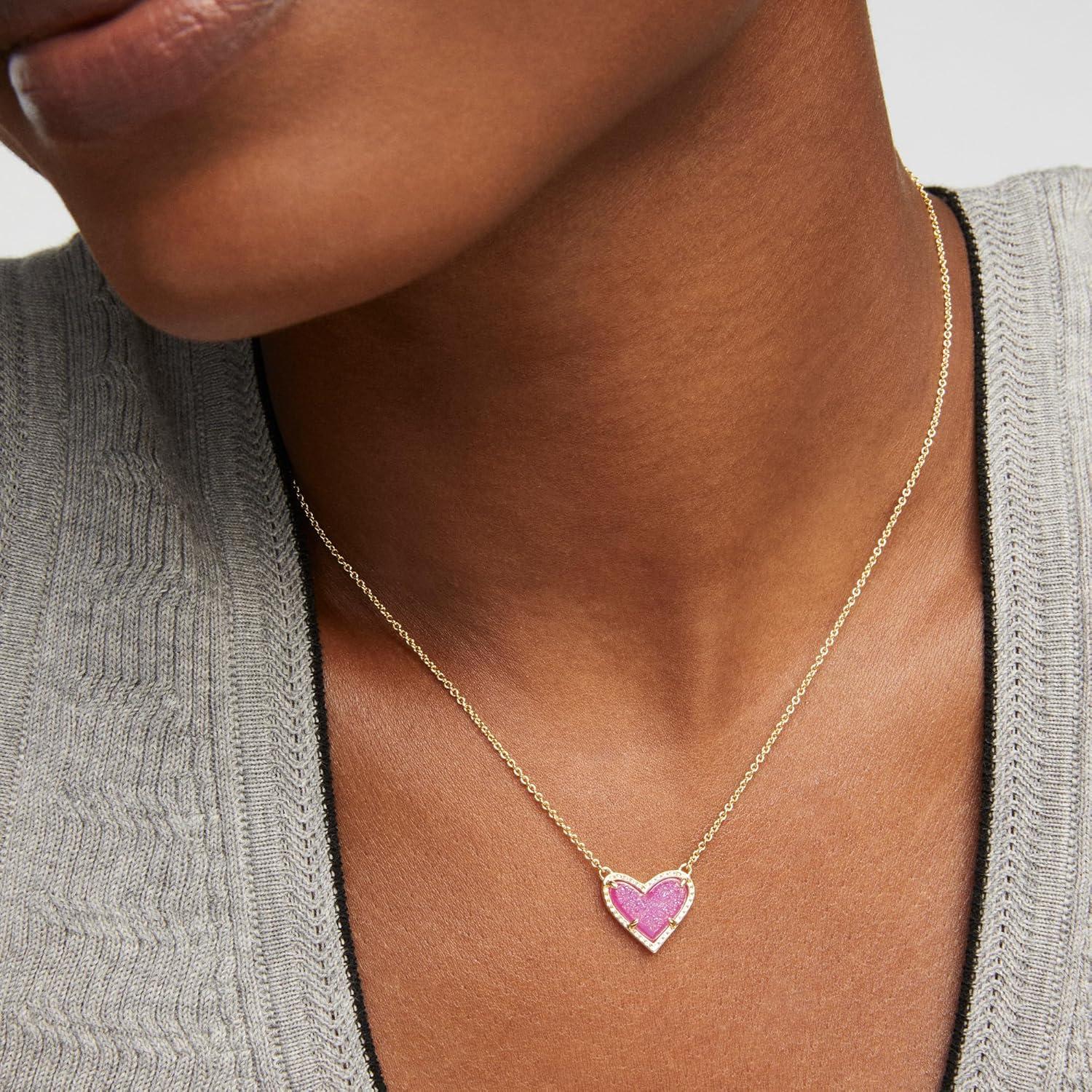 imageKendra Scott Ari Heart Adjustable Length Pendant Necklace for Women Fashion JewelryGOLD HOT PINK DRUSY