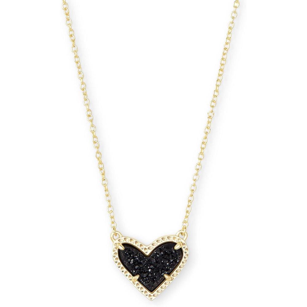 imageKendra Scott Ari Heart Adjustable Length Pendant Necklace for Women Fashion JewelryGOLD BLACK DRUSY