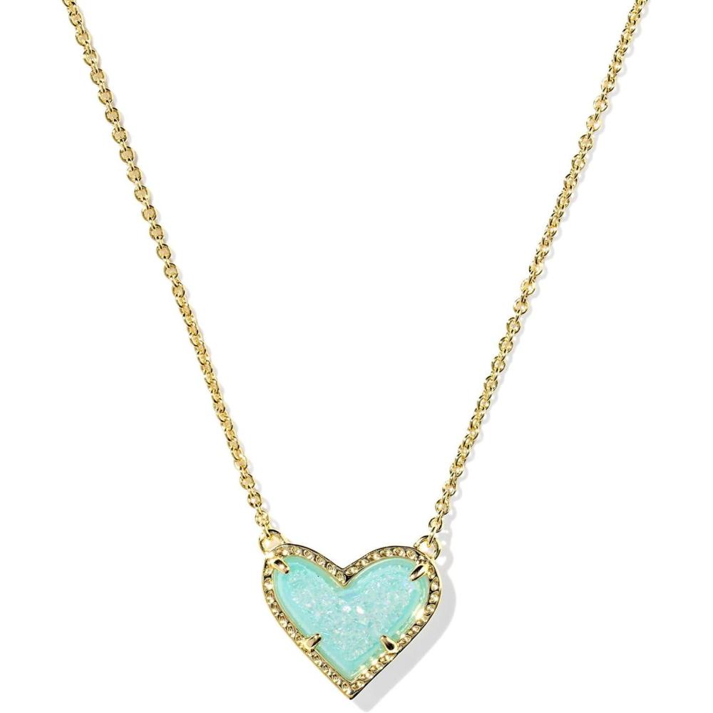 imageKendra Scott Ari Heart Adjustable Length Pendant Necklace for Women Fashion JewelryGOLD BRIGHT AQUA DRUSY