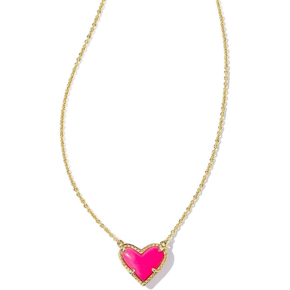 imageKendra Scott Ari Heart Adjustable Length Pendant Necklace for Women Fashion JewelryGOLD NEON PINK