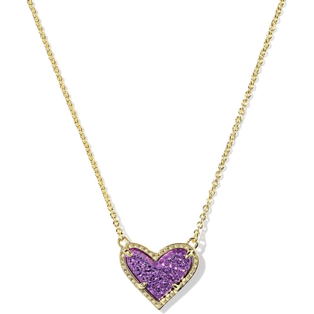 imageKendra Scott Ari Heart Adjustable Length Pendant Necklace for Women Fashion JewelryGOLD PURPLE DRUSY