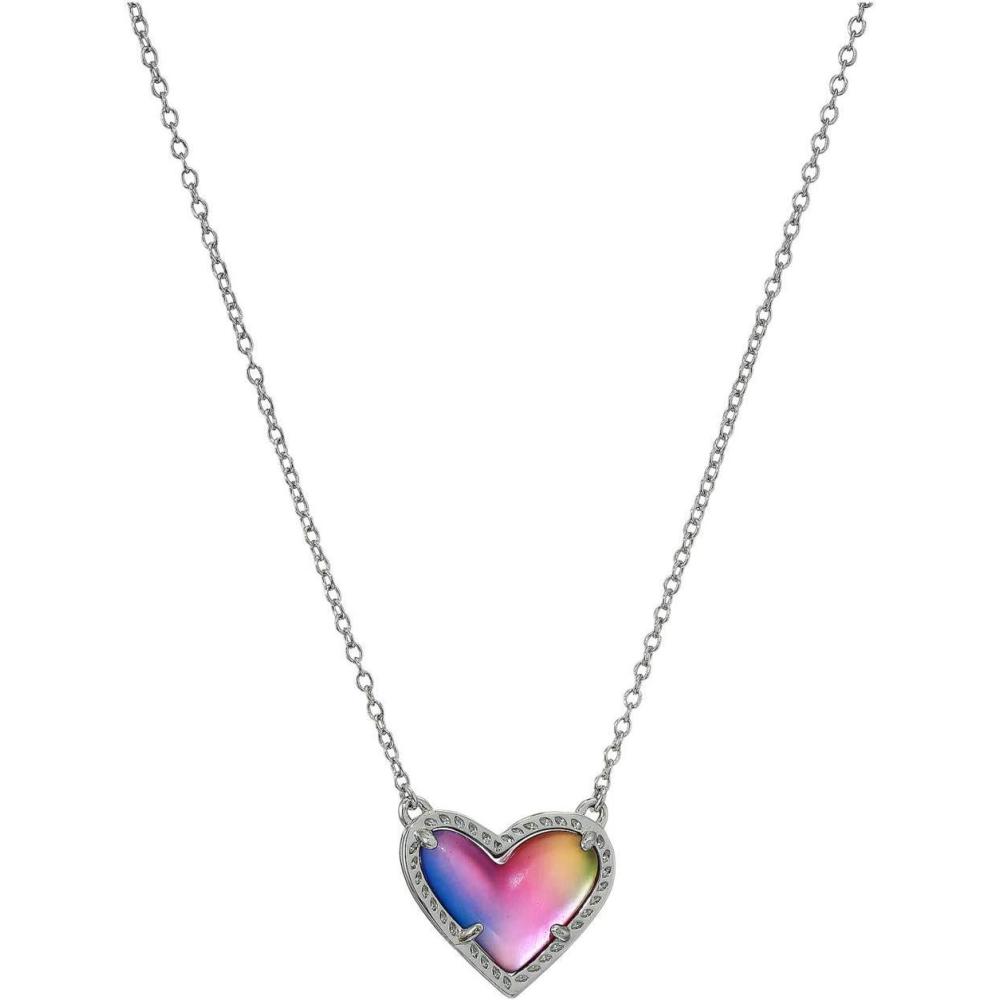 imageKendra Scott Ari Heart Adjustable Length Pendant Necklace for Women Fashion JewelryRHODIUM WATERCOLOR PEARLIZED CLEAR GLASS