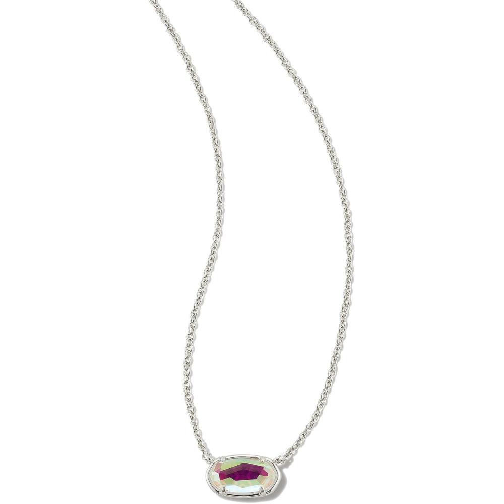 imageKendra Scott Grayson Stone Pendant Necklace Brass Construction 14K Gold Plating Lobster ClaspRHODIUM DICHROIC GLASS