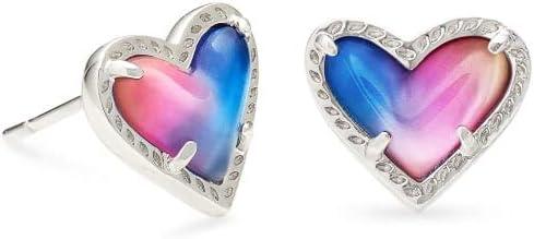 imageKendra Scott Ari Heart Stud Earrings for Women Fashion JewelryRHODIUM WATERCOLOR PEARLIZED CLEAR GLASS
