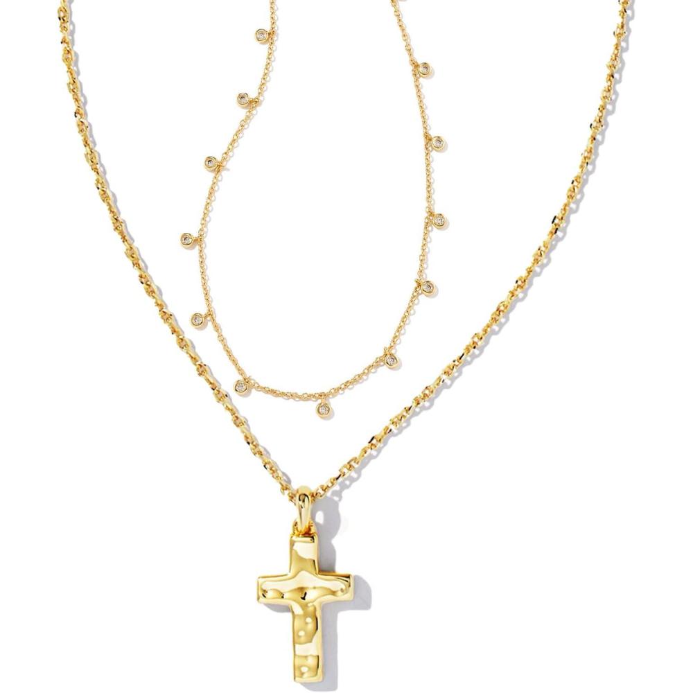 imageKendra Scott Amelia Cross Necklace Gift Set 14k Gold Plated Brass Crystal Fashion Jewelry for Women