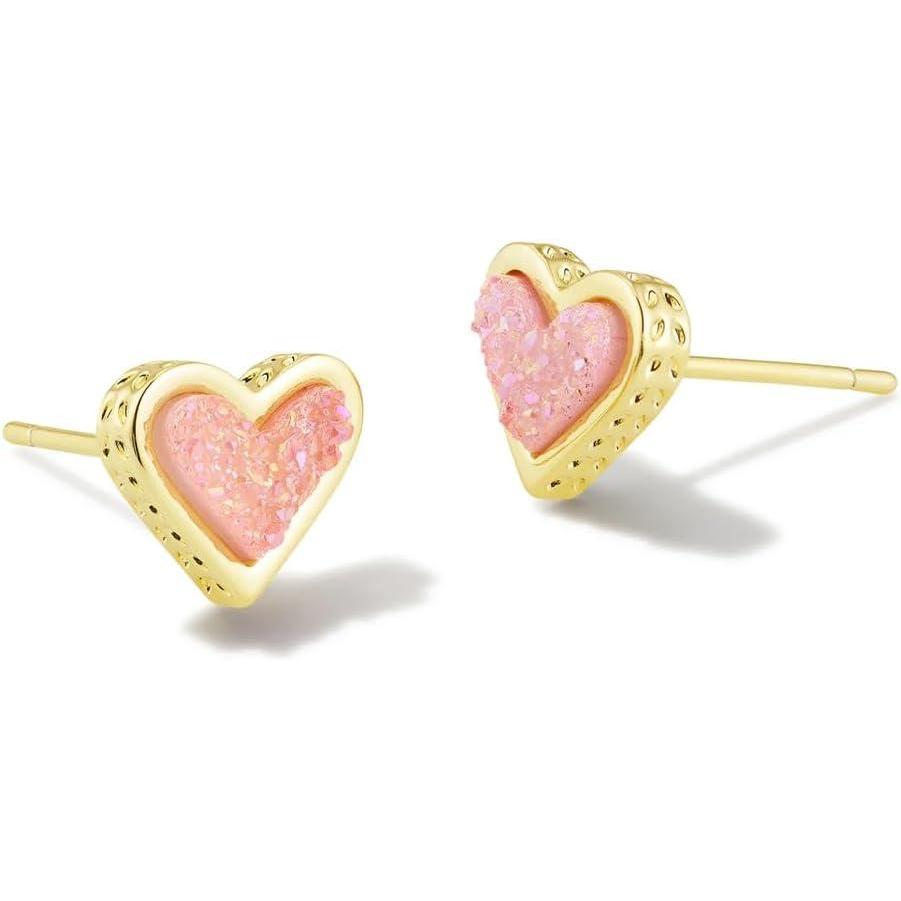 imageKendra Scott Ari Heart Stud Earrings for Women Fashion JewelryGOLD LIGHT PINK DRUSY