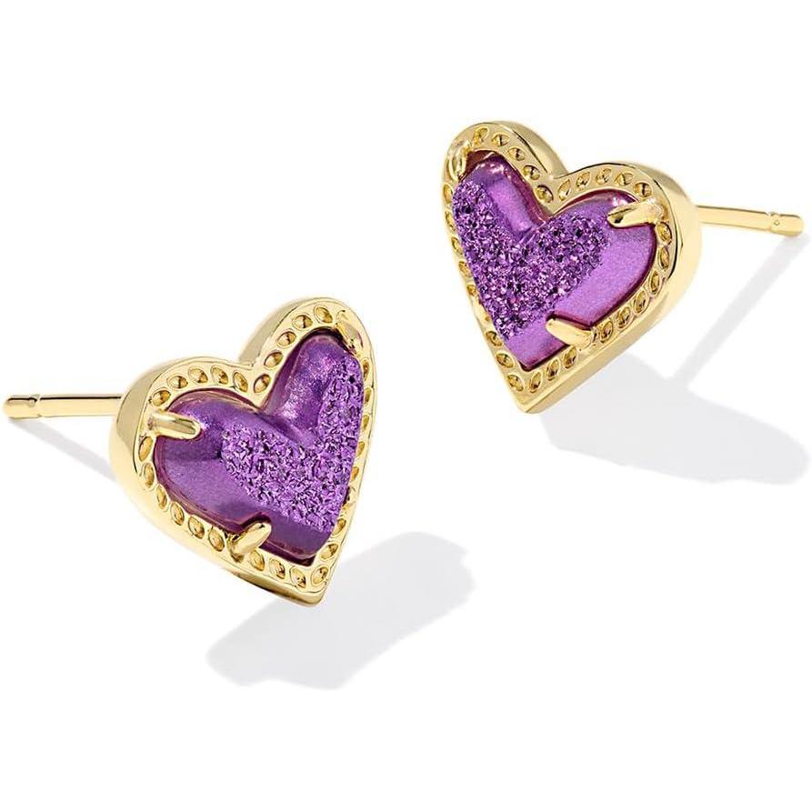 imageKendra Scott Ari Heart Stud Earrings for Women Fashion JewelryGOLD PURPLE DRUSY