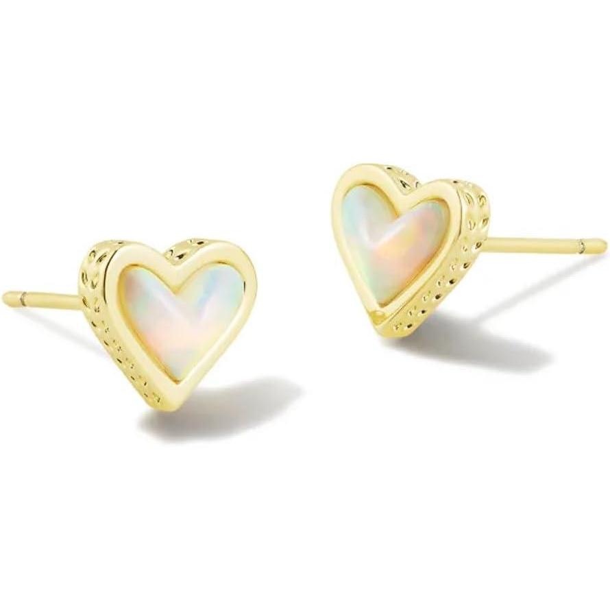 imageKendra Scott Ari Heart Stud Earrings for Women Fashion JewelryGOLD WHITE OPALESCENT RESIN
