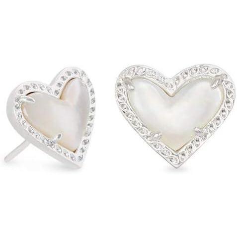 imageKendra Scott Ari Heart Stud Earrings for Women Fashion JewelryRHODIUM IVORY MOTHER OF PEARL