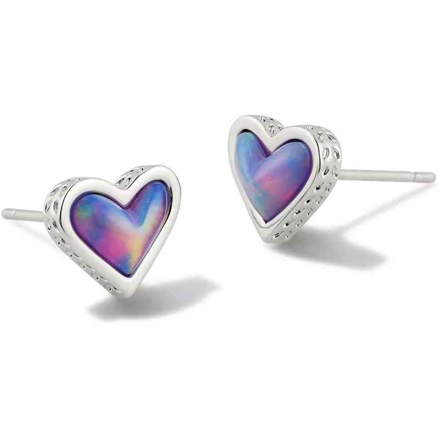 imageKendra Scott Ari Heart Stud Earrings for Women Fashion JewelryRHODIUM LILAC OPALESCENT RESIN