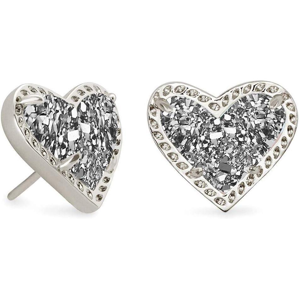 imageKendra Scott Ari Heart Stud Earrings for Women Fashion JewelryRHODIUM PLATINUM DRUSY
