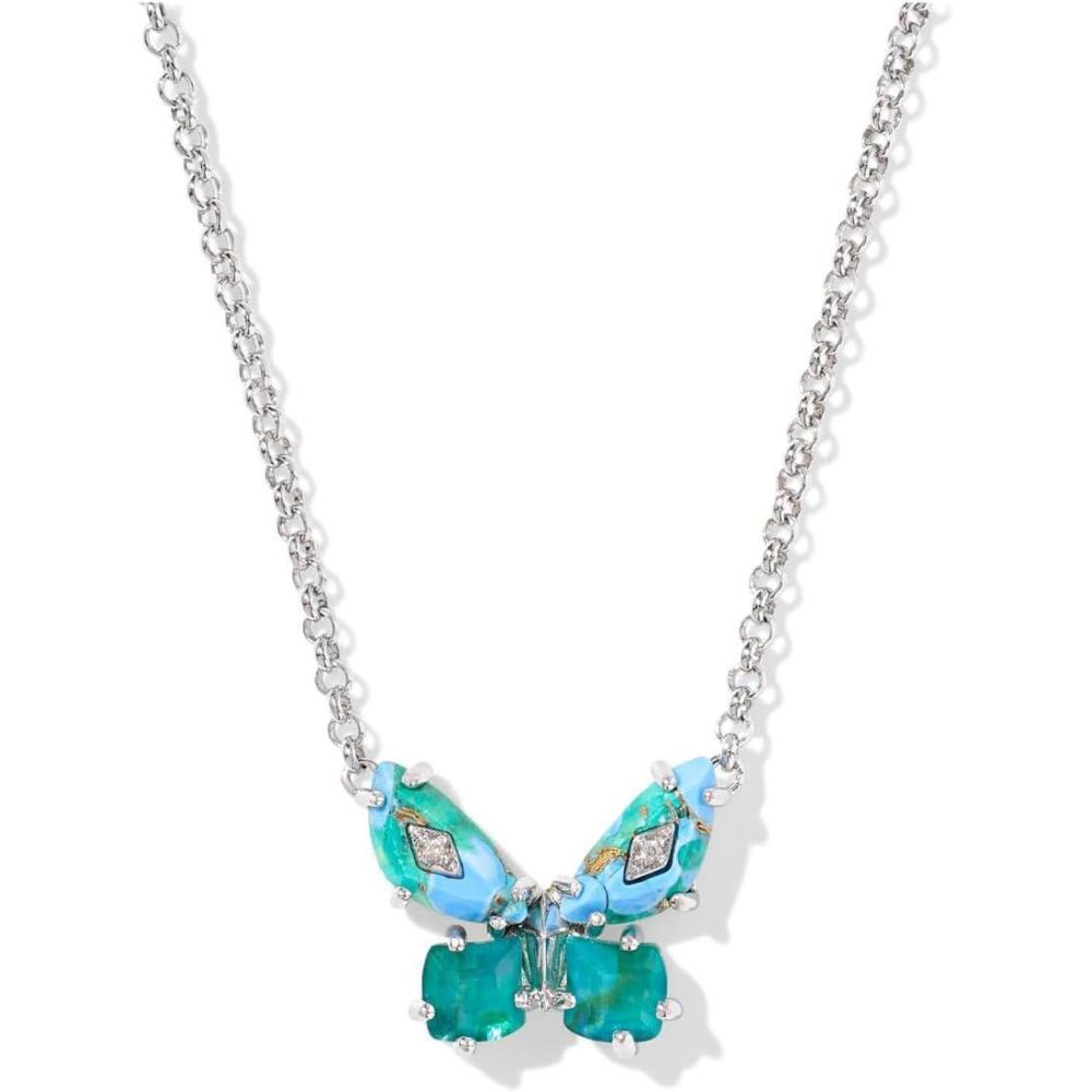 imageKendra Scott Bianca Butterfly Short Pendant Necklace Fashion Jewelry for WomenSilver Bright Aqua Mix