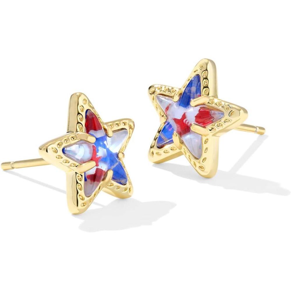 imageKendra Scott Cassidy Stud Earrings Fashion Jewelry for WomenGOLD  RED WHITE BLUE STAR ILLUSION