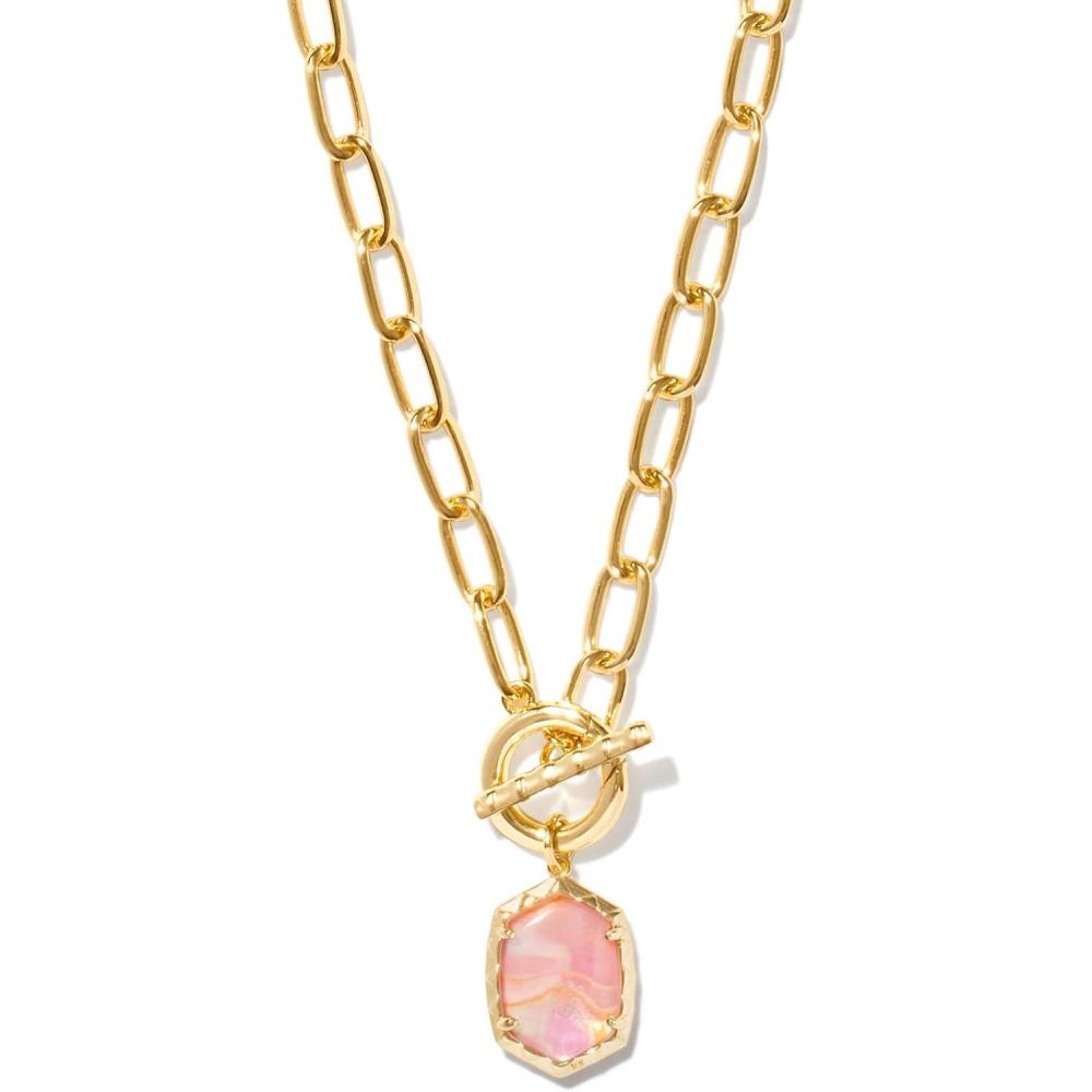 imageKendra Scott Daphne Link And Chain Necklace Fashion Jewelry for WomenLIGHT PINK IRIDESCENT ABALONE