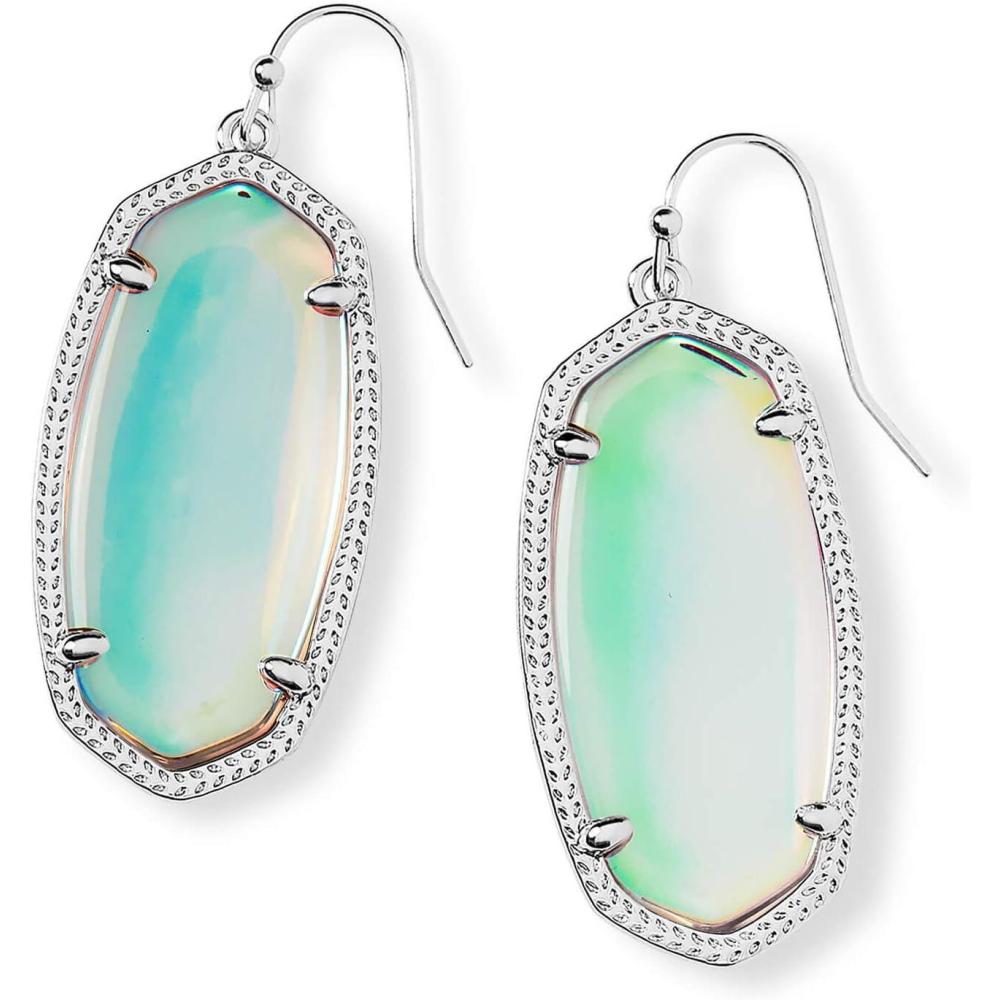 imageKendra Scott Elle Drop Earrings for WomenRHODIUM  IRIDESCENT DICHROIC GLASS