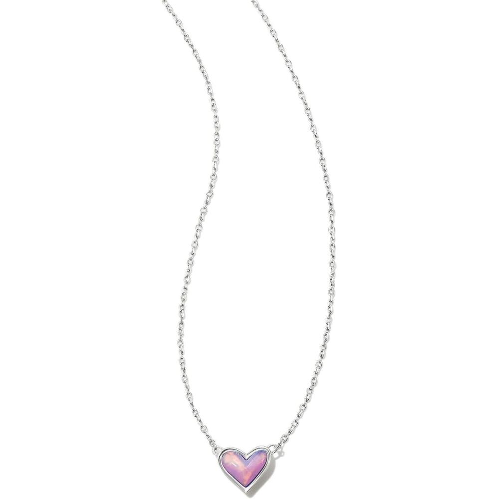 imageKendra Scott Framed Ari Heart Pendant Necklace Fashion Jewelry for WomenRHODIUM  LILAC OPALESCENT RESIN