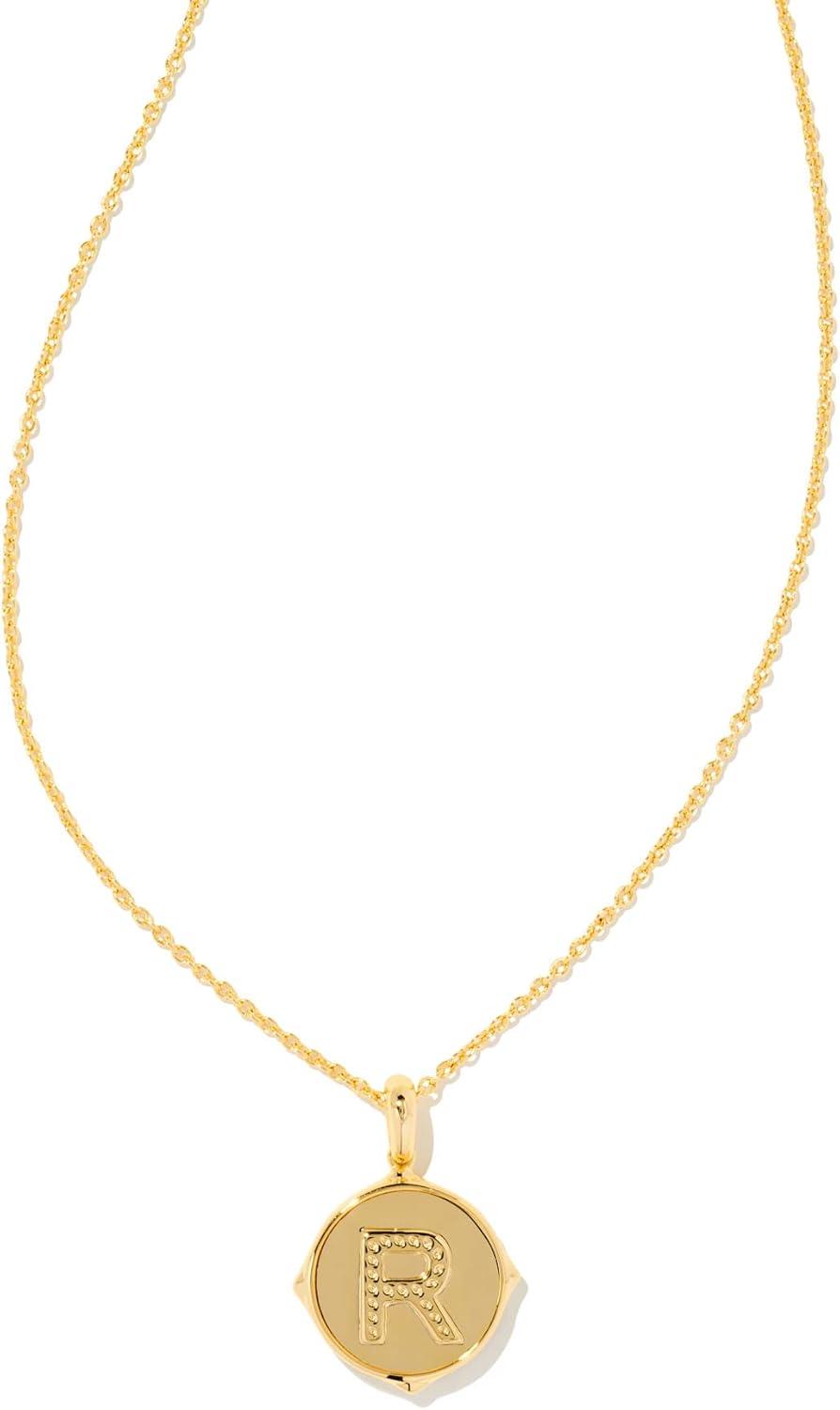 imageKendra Scott 14k GoldPlated Brass Letter AZ Disc Reversible Pendant Necklace Fashion Jewelry for WomenLetter R