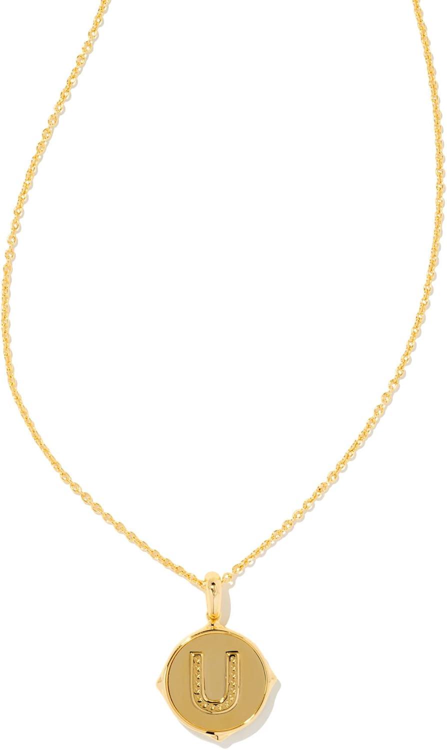 imageKendra Scott 14k GoldPlated Brass Letter AZ Disc Reversible Pendant Necklace Fashion Jewelry for WomenLetter U