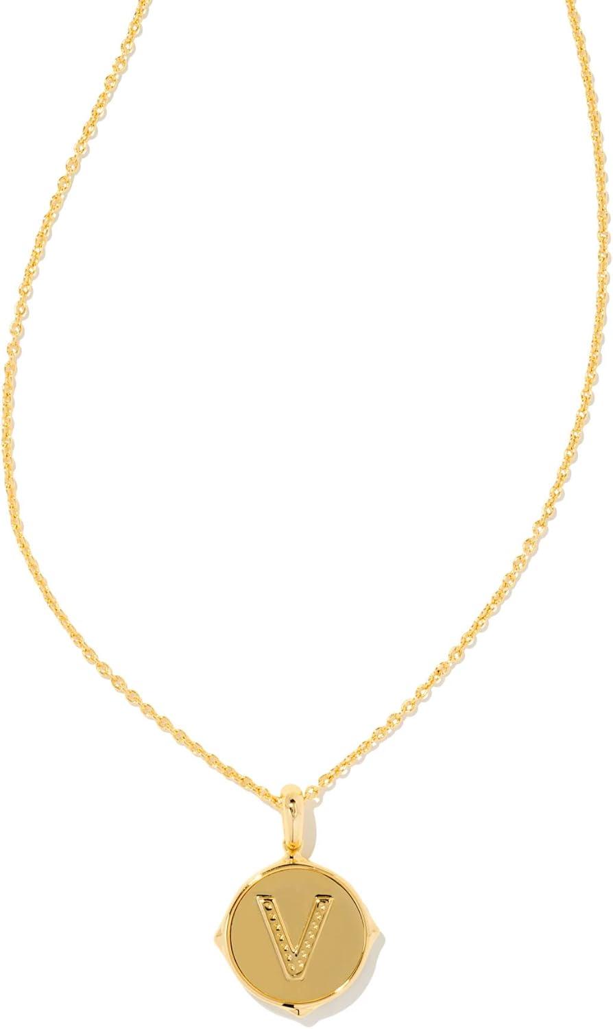 imageKendra Scott 14k GoldPlated Brass Letter AZ Disc Reversible Pendant Necklace Fashion Jewelry for WomenLetter V