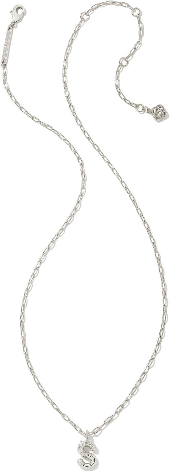 imageKendra Scott Crystal Letter Short Pendant Necklace Fashion Jewelry for WomenLetter S RHODIUMPLATED