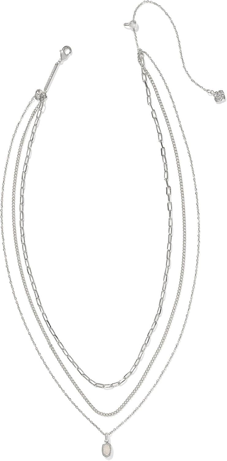 imageKendra Scott Mini Elisa Triple Strand Necklace in Iridescent Drusy RhodiumPlated Brass Fashion Jewelry for Women