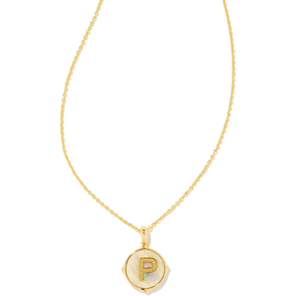 imageKendra Scott 14k GoldPlated Brass Letter AZ Disc Reversible Pendant Necklace Fashion Jewelry for WomenLetter P