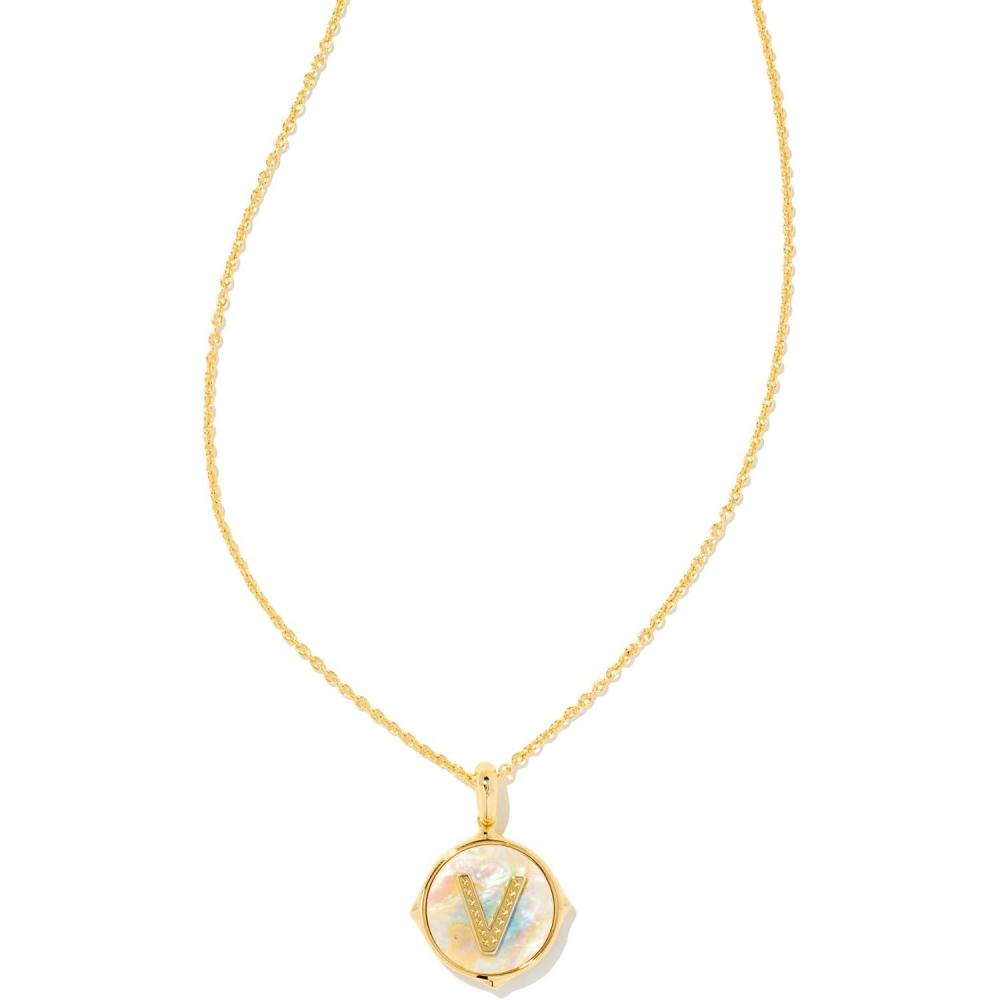 imageKendra Scott 14k GoldPlated Brass Letter AZ Disc Reversible Pendant Necklace Fashion Jewelry for WomenLetter V